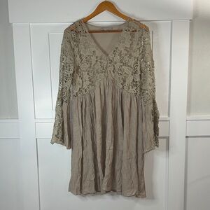 J. Gee Lace Detail Long Sleeve Dress in Taupe
